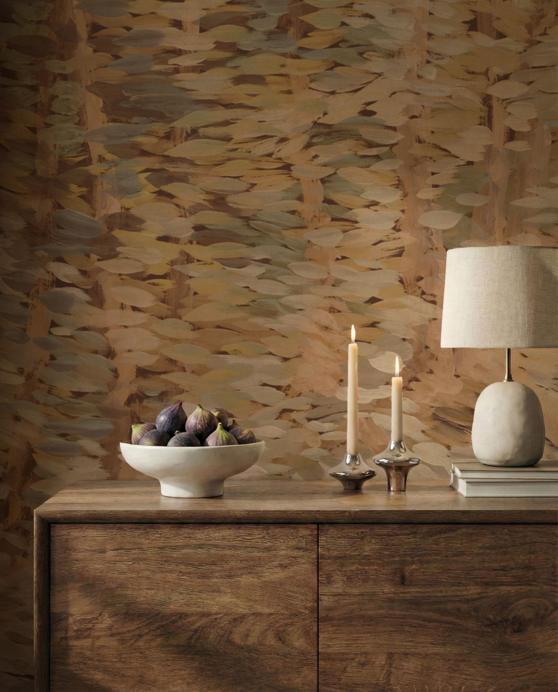 Textured Wave of Leaves Yellow Brown - Wallpaper