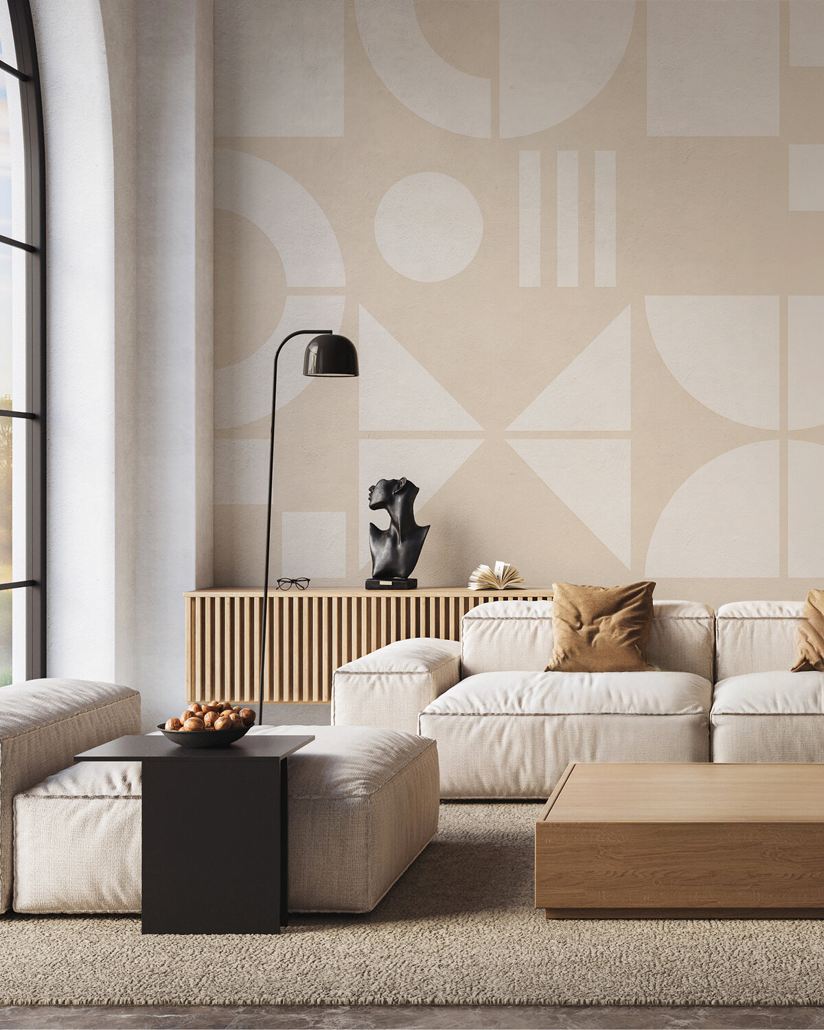 Bauhaus Geo Peachy Beige - Wallpaper