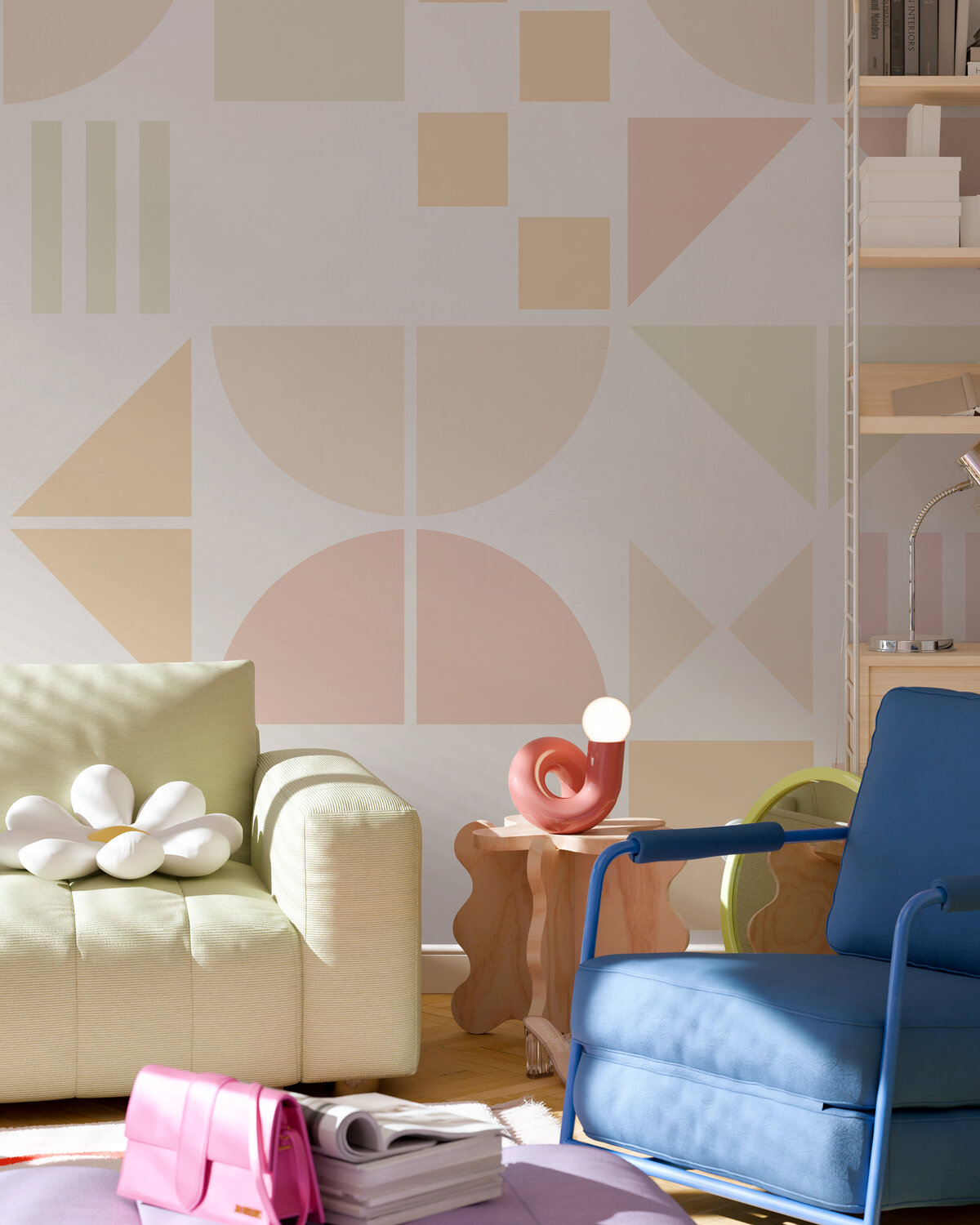 Bauhaus Geo Pastel Pink- Large - Wallpaper