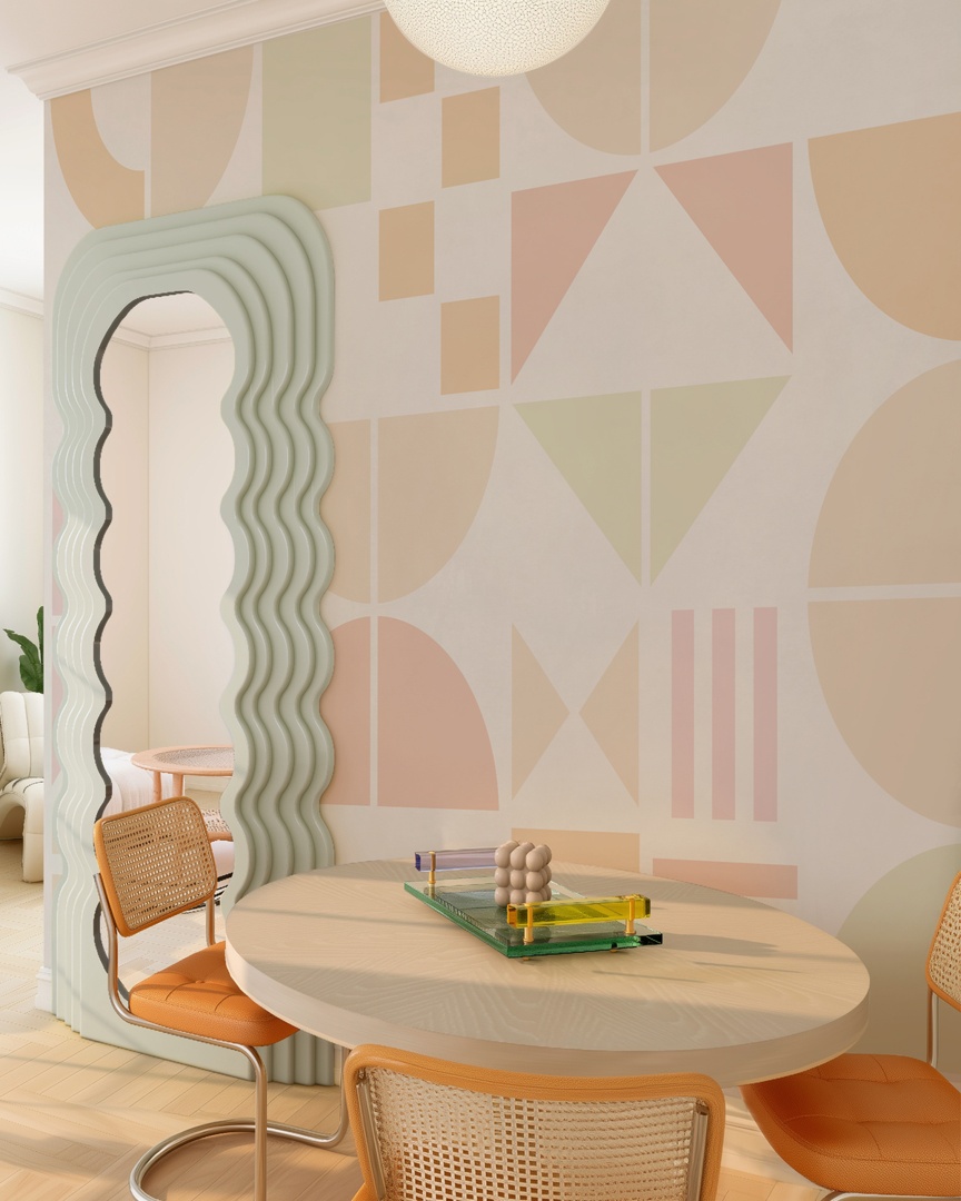 Bauhaus geo pastel pink large - Wallpaper