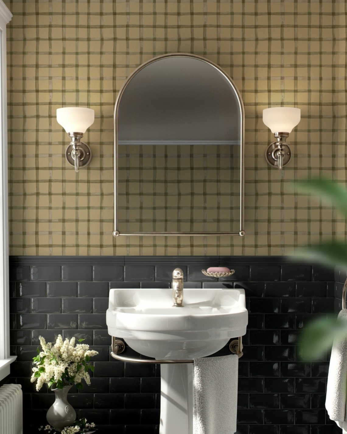 Earth toned gingham olive and desert - Wallpaper