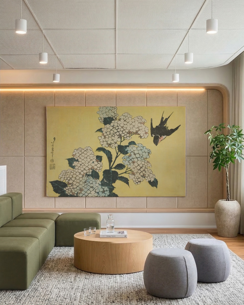 Hydrangea and Swallow - Wallpaper as  XXL Wall art