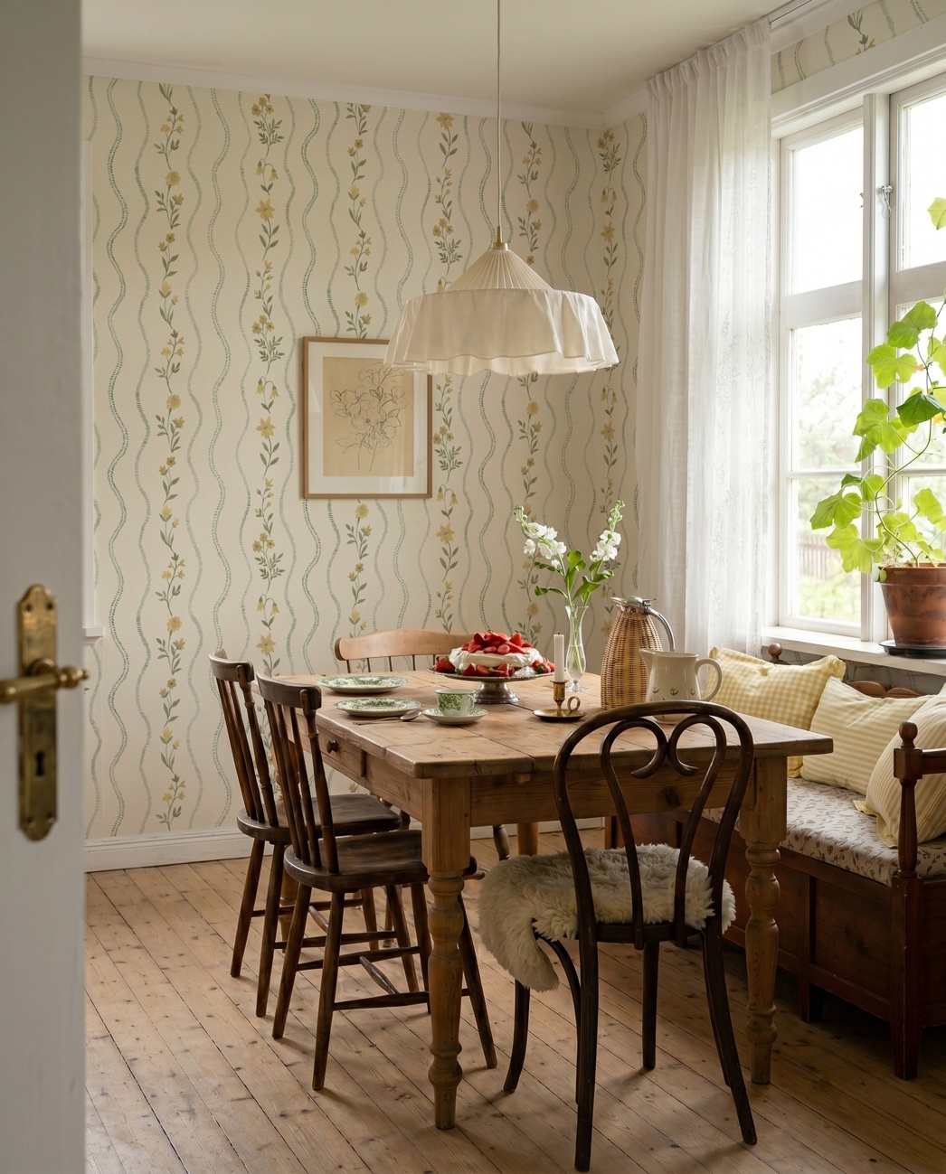 Winding Flora With Vines Yellow Dining Room Portrait
