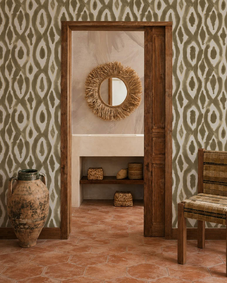 Shibori Ogee Stripe Sage - Wallpaper