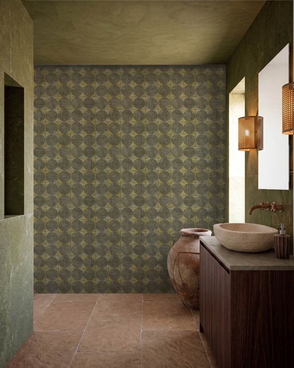 Artisan Carved Circle Olive - Wallpaper