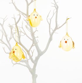 3 Glass Easter Chick Hanging Decorations
