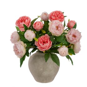 Faux Peonies in Ceramic Vase