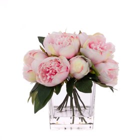 Faux Peony in Cube Vase Pink