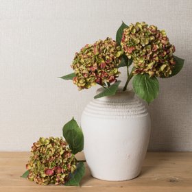 3 Faux Mini Hydrangea Pink Green