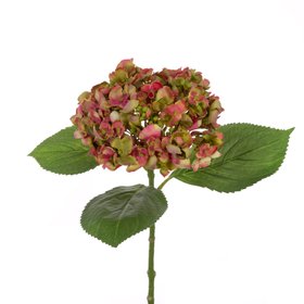 3 Faux Mini Hydrangea Pink Green