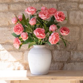 Faux Triple Head Peony Spray Coral