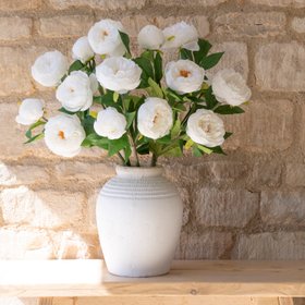 Faux Triple Head Peony Spray White