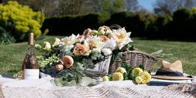 Alfresco Dining with Artificial Flowers, including Faux Rose with Reflex Petals Yellow
