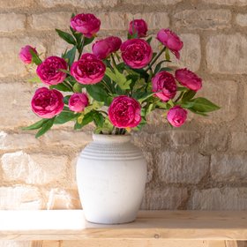 Faux Triple Head Peony Spray Rich Pink