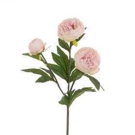 Faux Triple Head Peony Spray Light Pink