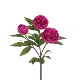 Faux Triple Head Peony Spray Rich Pink