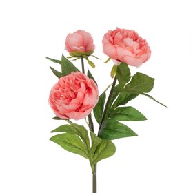 Faux Triple Head Peony Spray Coral