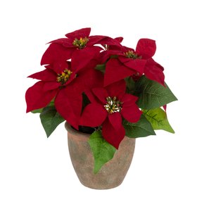 Faux Poinsettia in Ceramic Pot Red