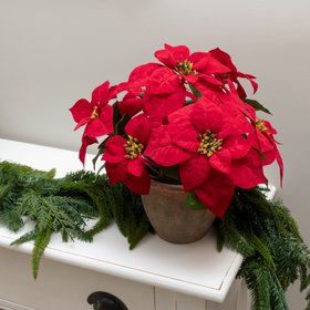 Faux Poinsettia in Ceramic Pot Red