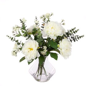 Faux Peony & Eucalyptus in Vase White