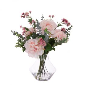 Faux Peony & Eucalyptus in Vase Pink