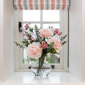 Faux Peony & Eucalyptus in Vase Pink