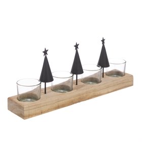 Wooden Candleholder with Black Metal Trees