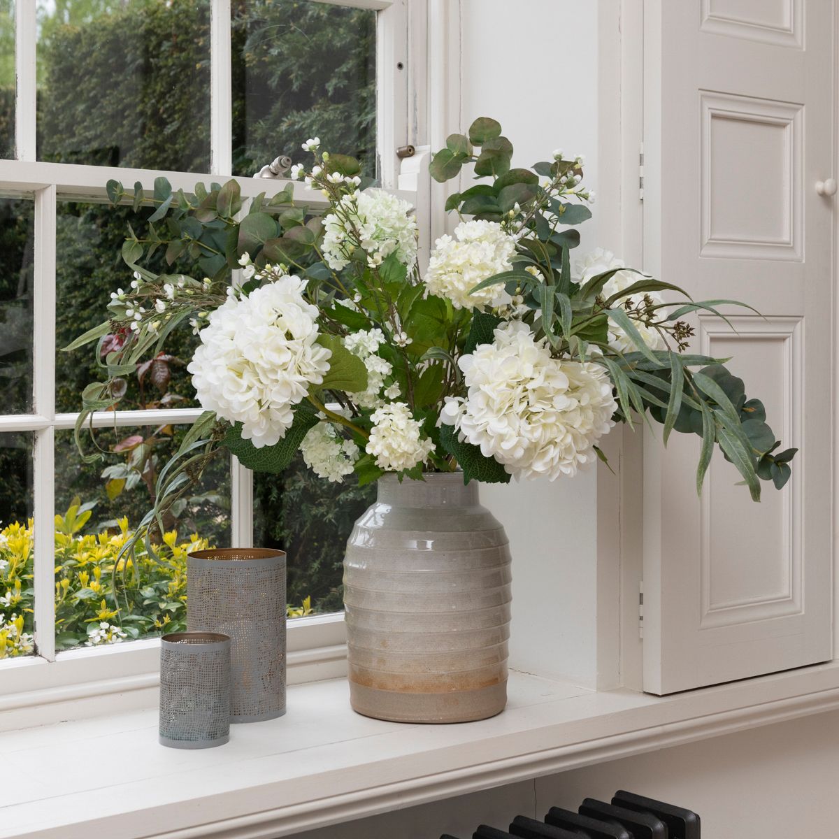 Luxury White Faux Hydrangea & Eucalyptus Bouquet