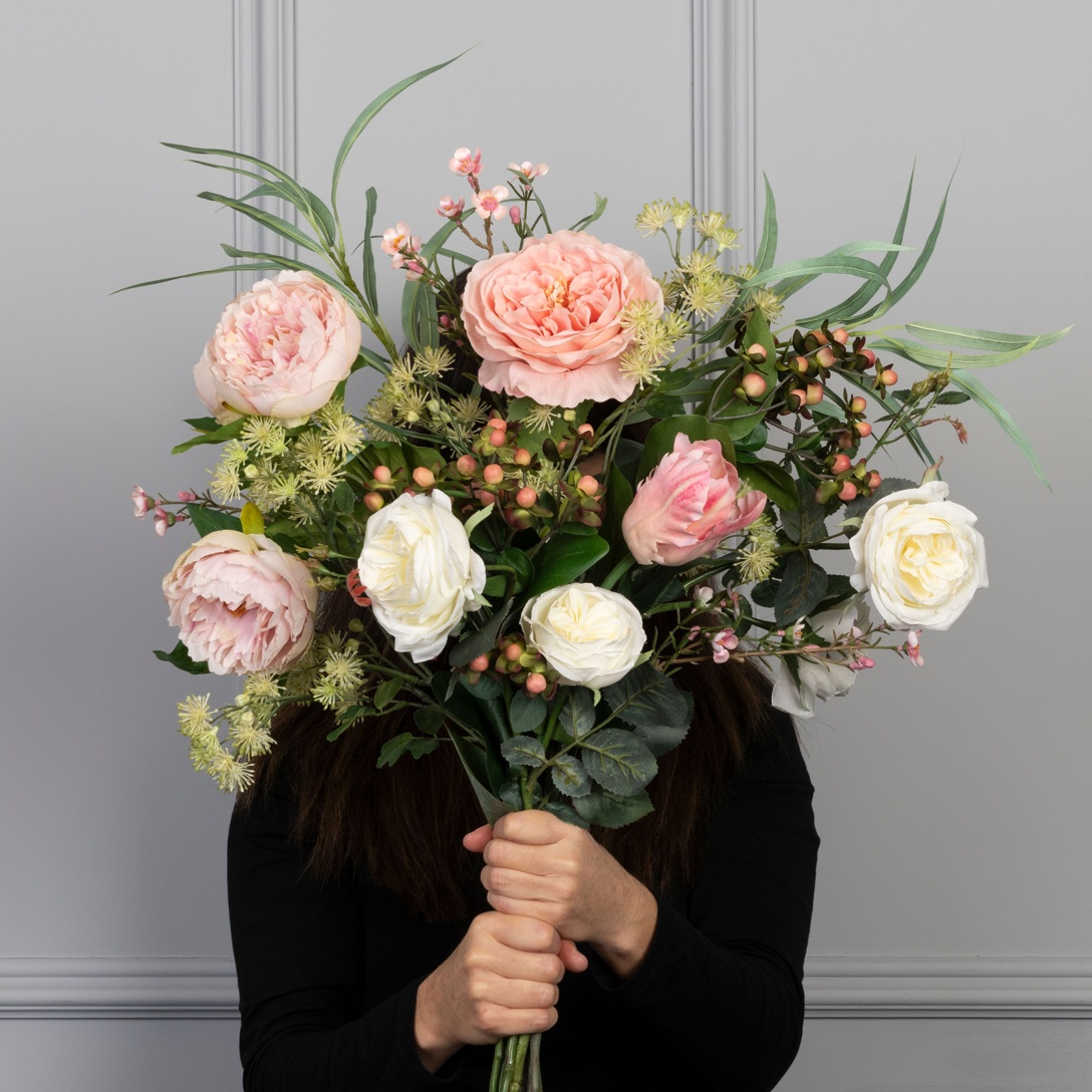 Faux Peach Peony & Rose Bouquet