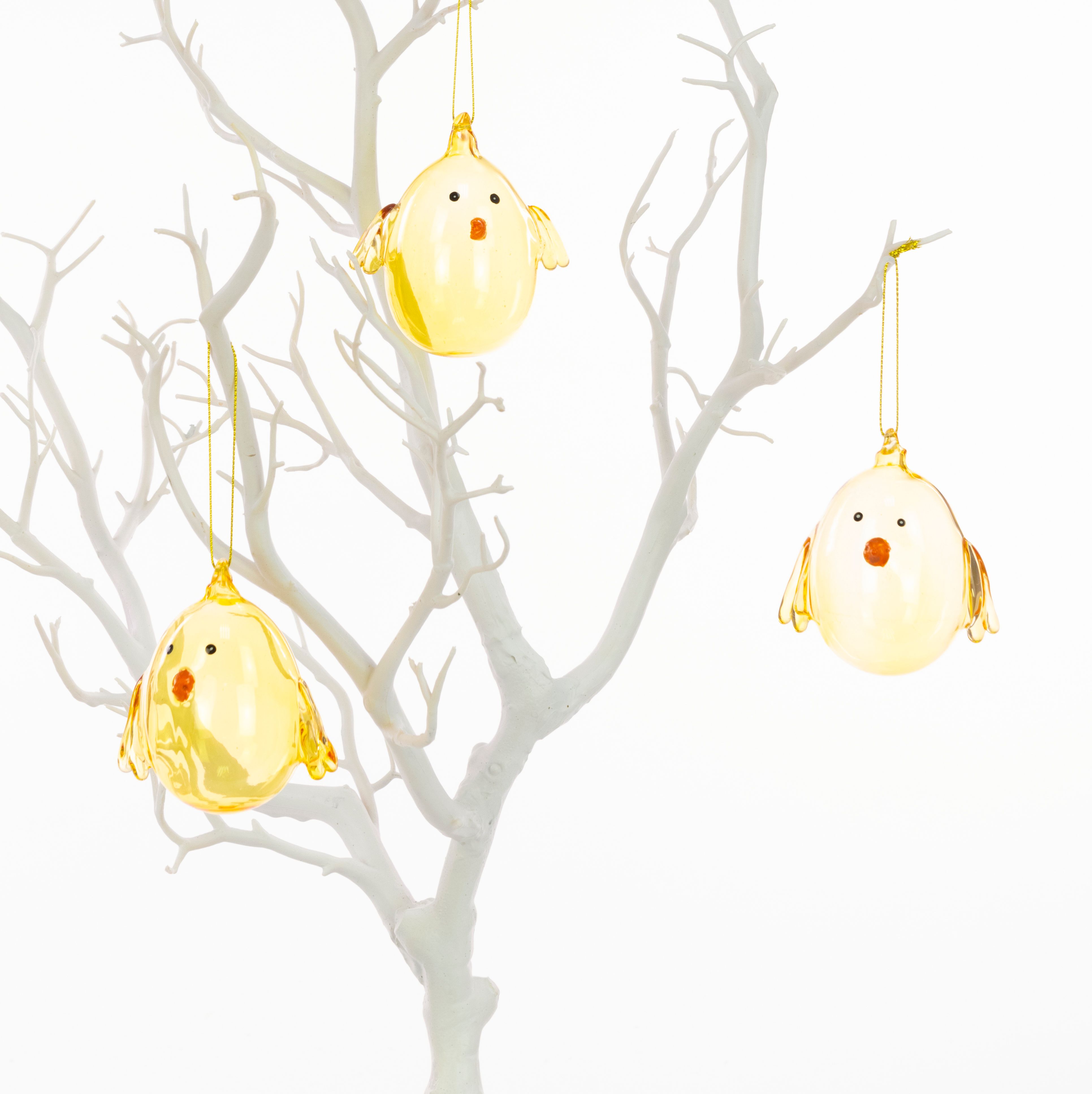 3 Glass Easter Chick Hanging Decorations