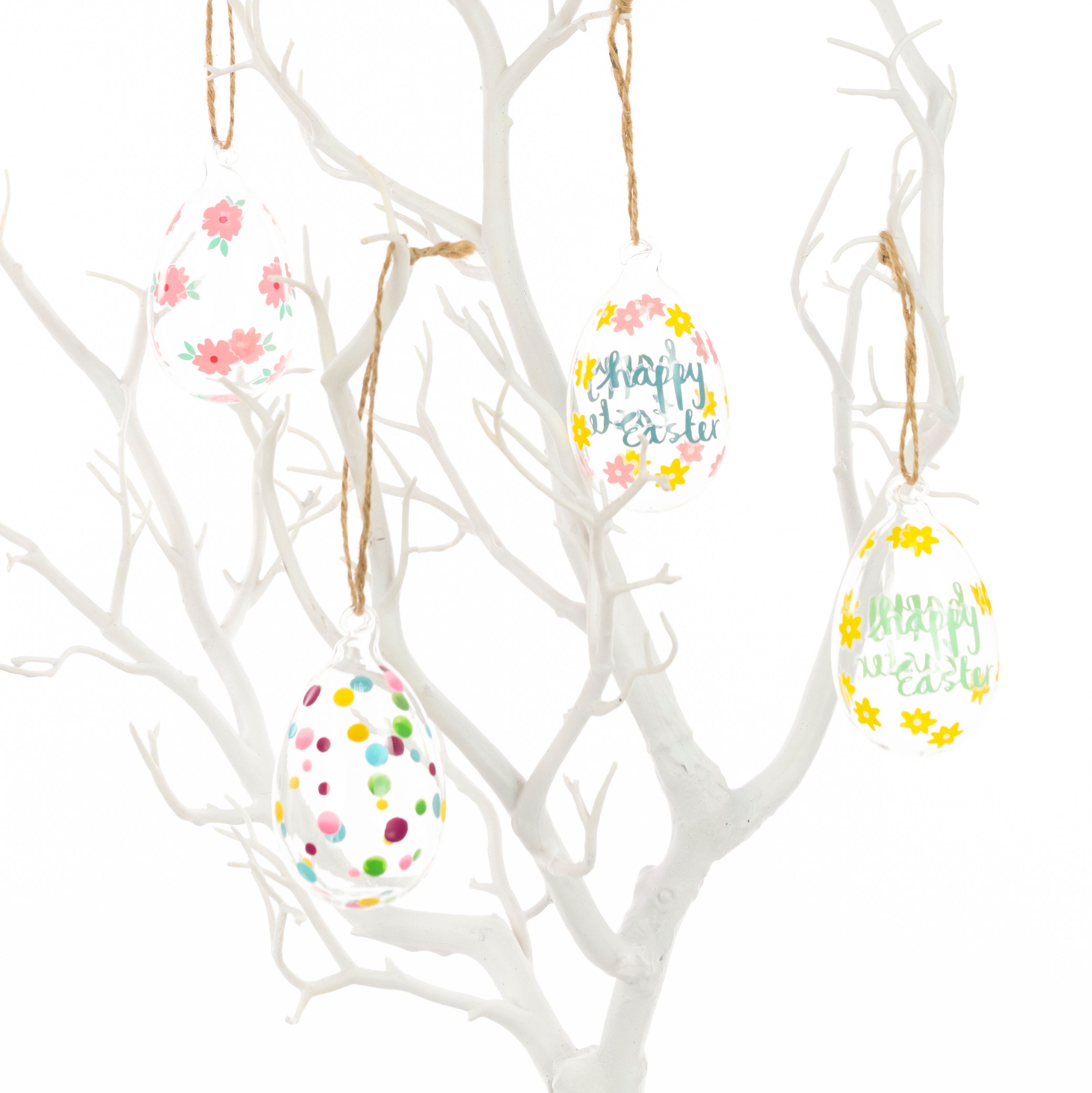 4 Glass Easter Egg Hangers