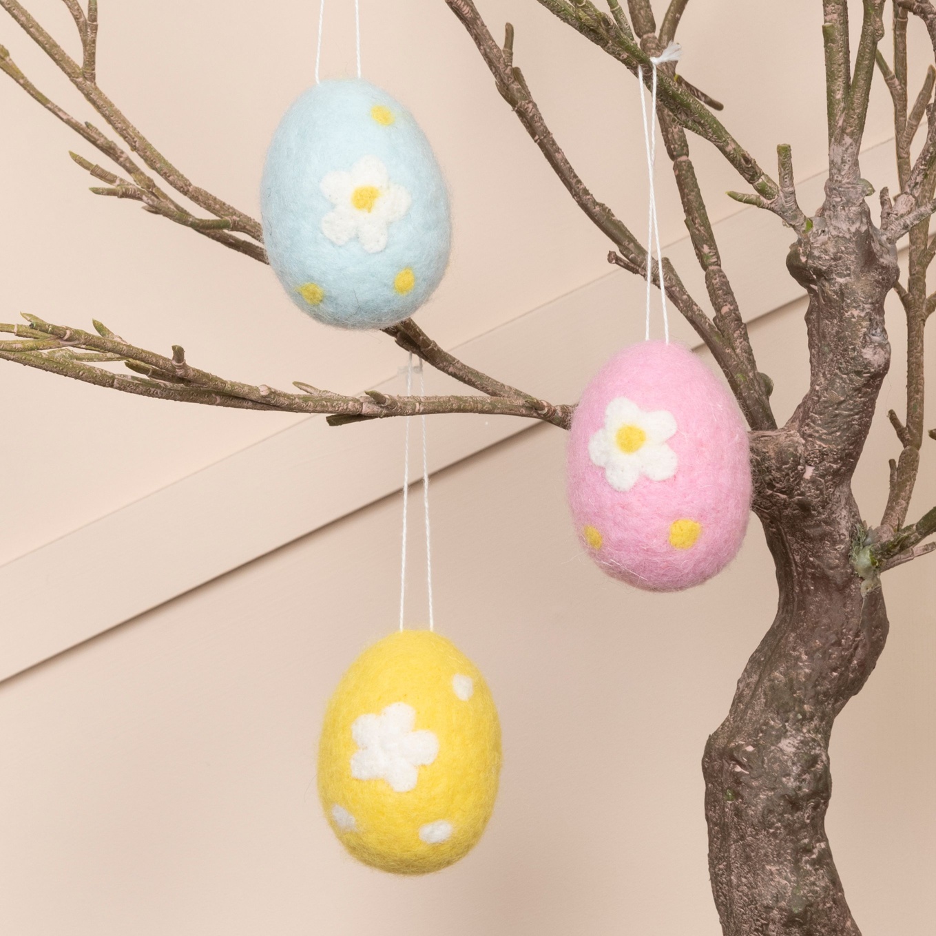3 Felt Floral Easter Egg Hangers