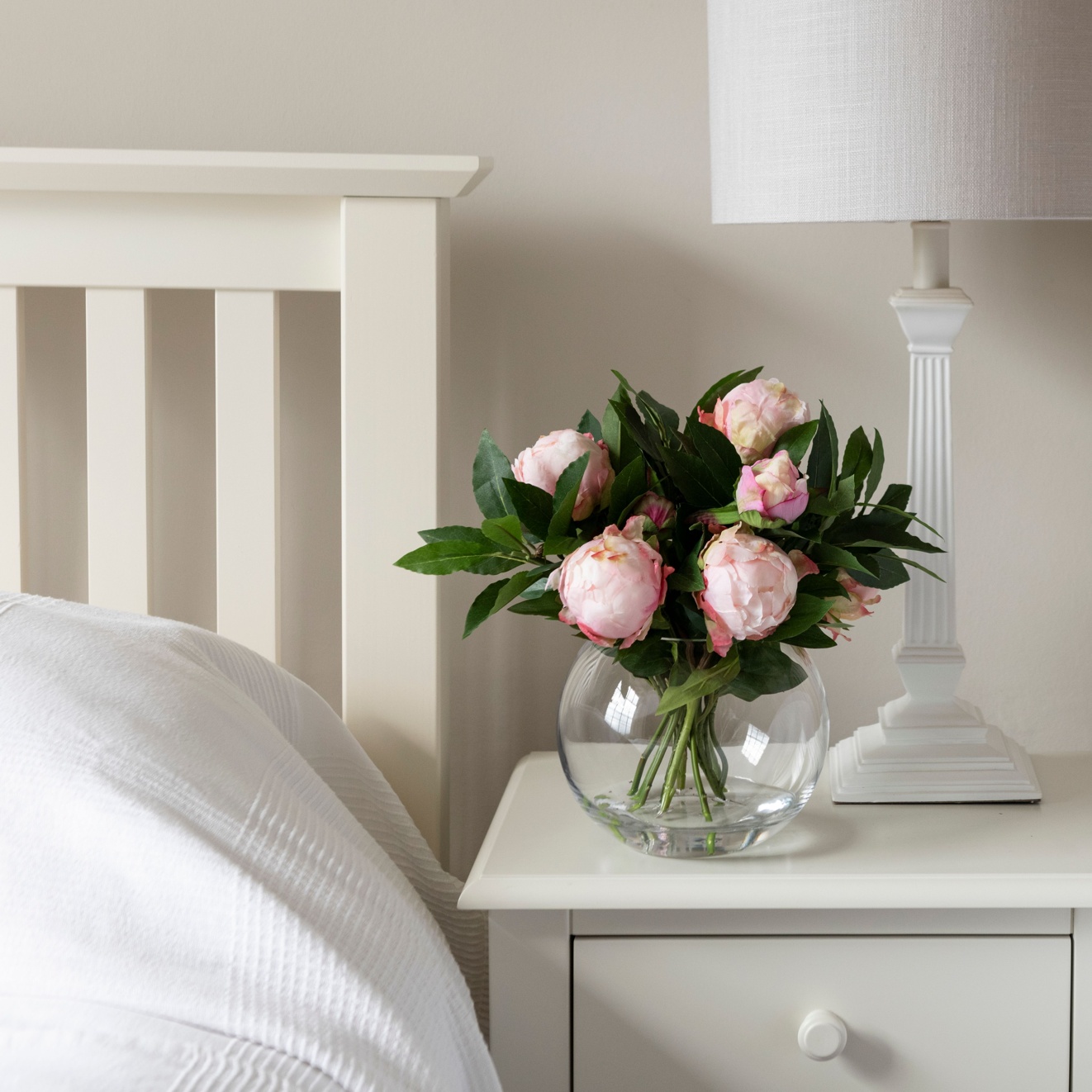 Faux Pink Peonies in Globe