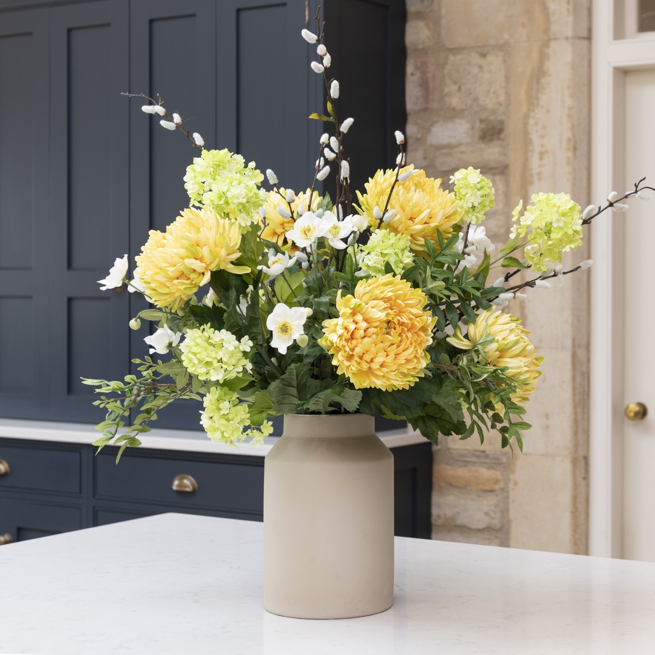 Faux Chrysanthemum, Viburnum & Pussy Willow Inspiration Bouquet