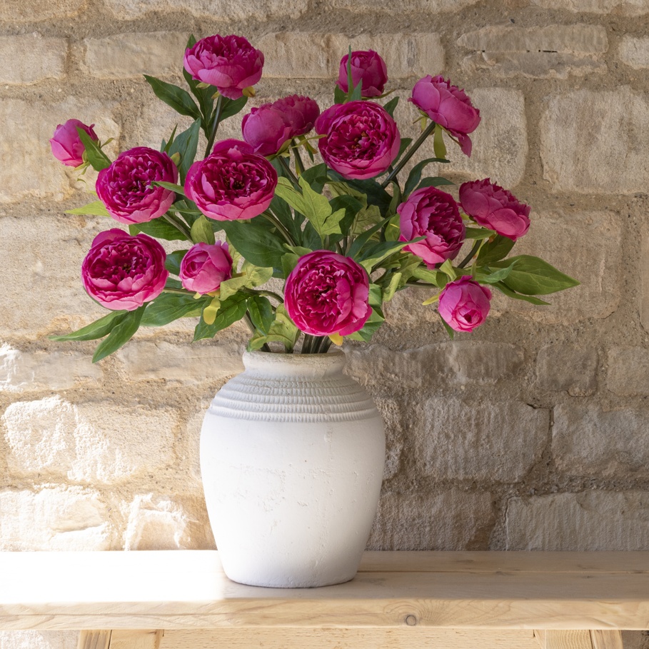 Faux Triple Head Peony Spray Rich Pink