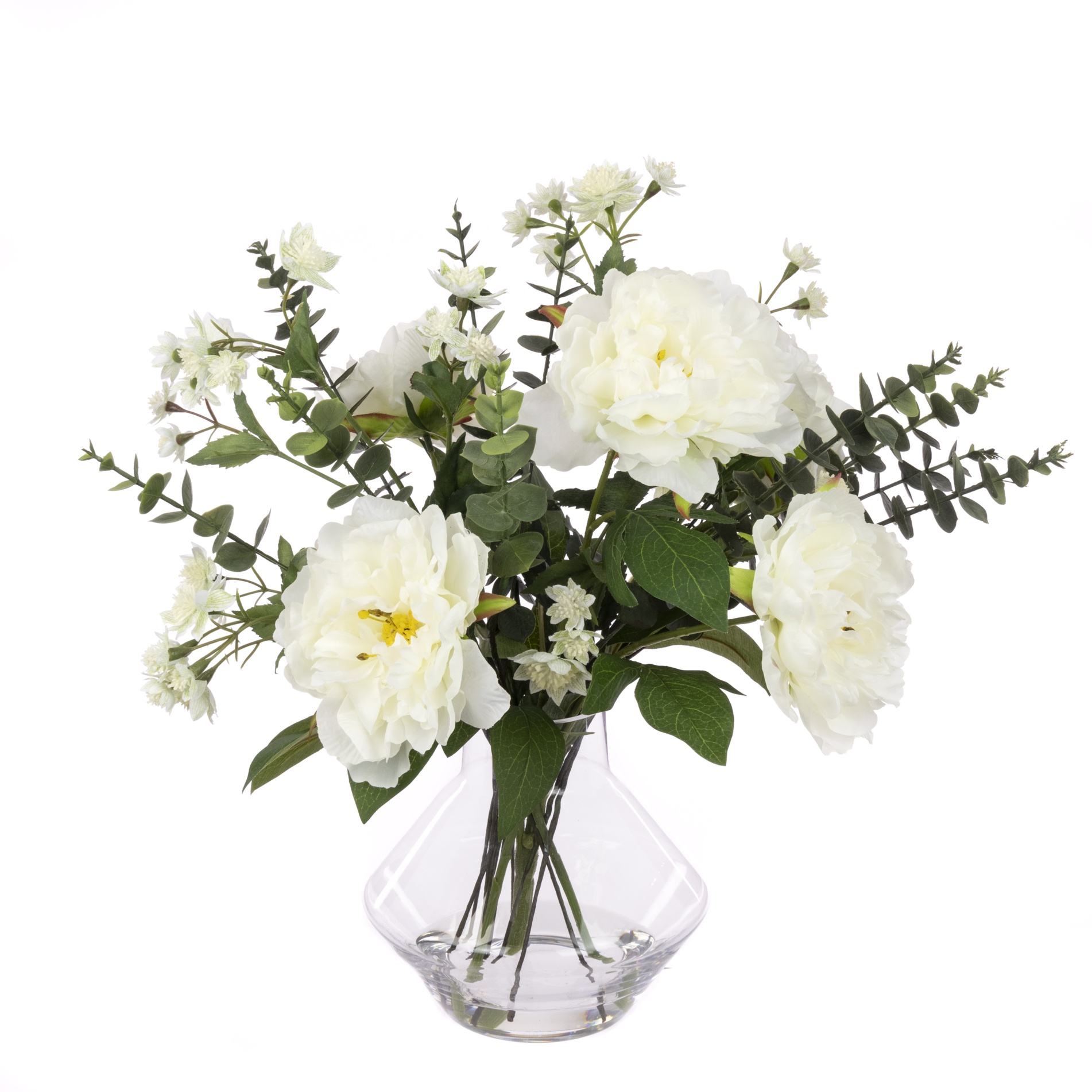 Faux Peony & Eucalyptus in Vase White