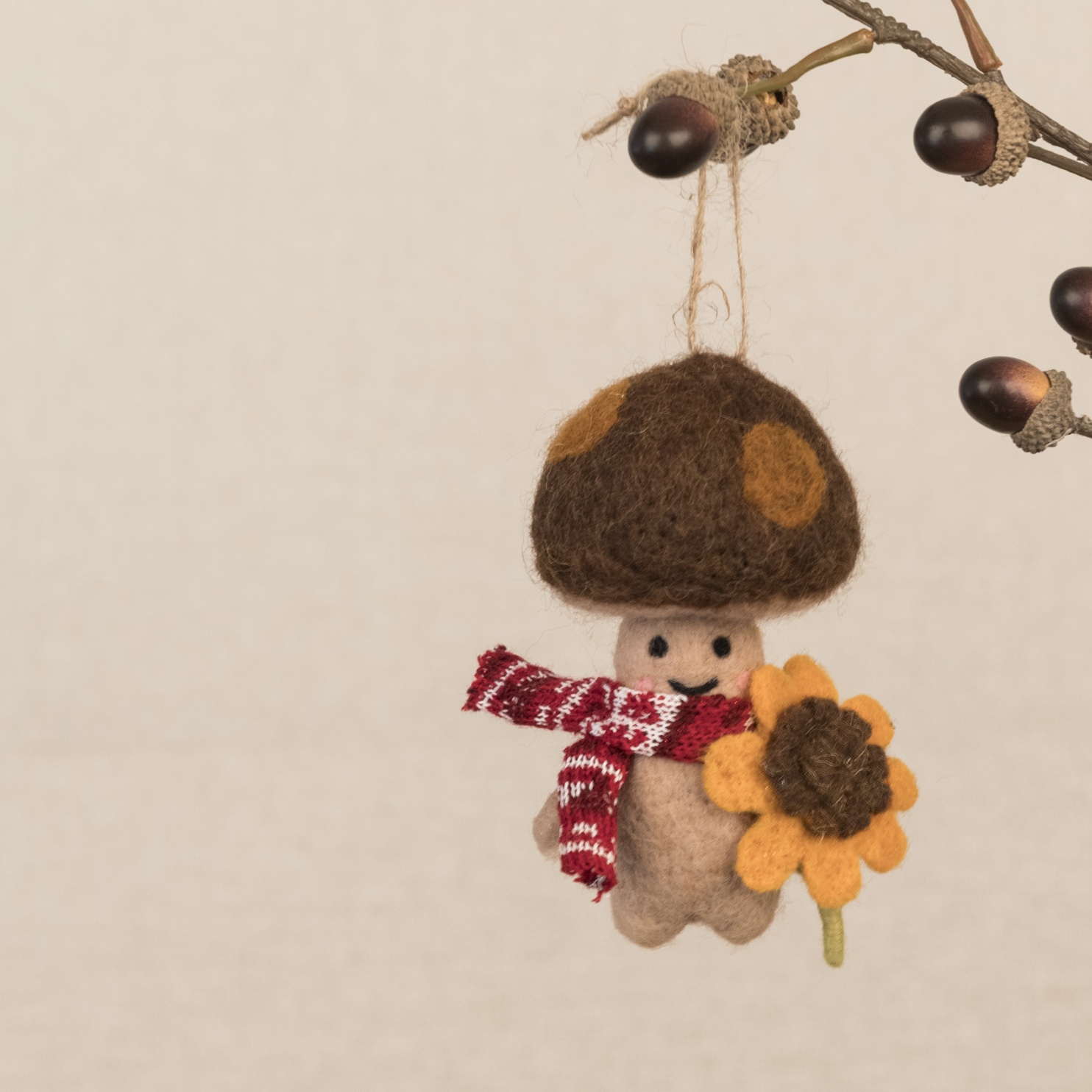 Felt Toadstool with Scarf Hanging Decoration