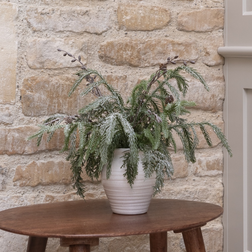 Artificial Sparkle Pine in White Pot