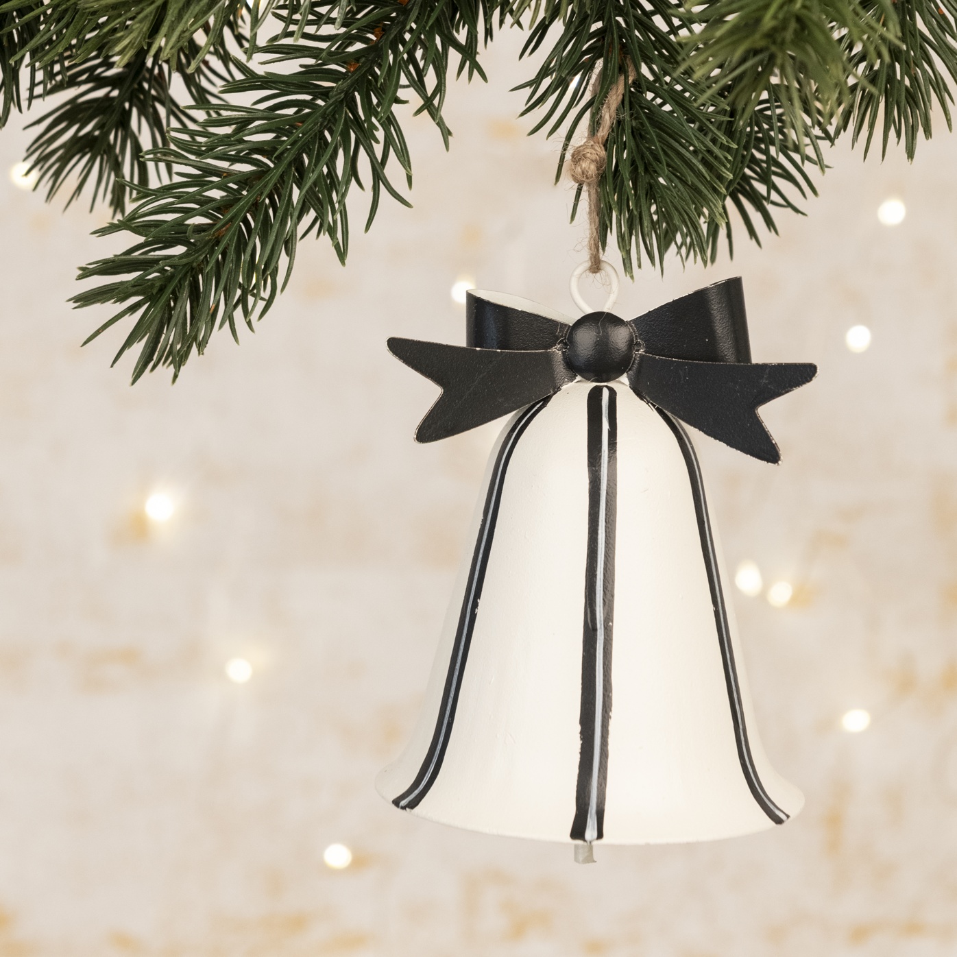 Black & White Metal Bell Hanger with Bow