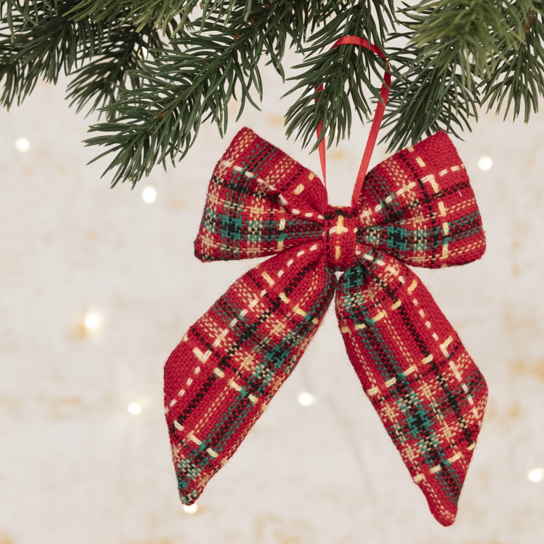 Set of 3 Red Tartan Bow Hanging Decorations