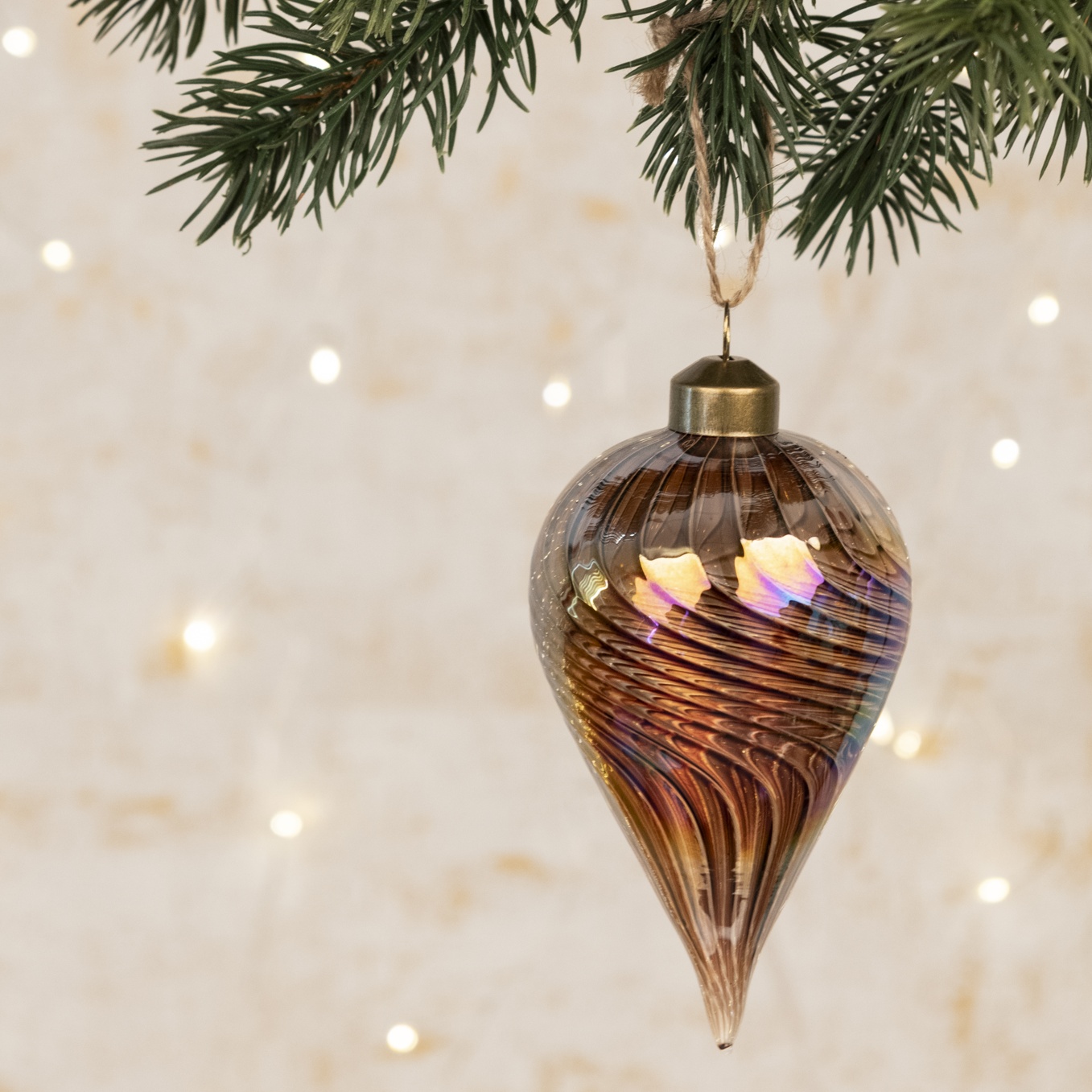 Set of 3 Glass Davina Swirl Christmas Finials Brown