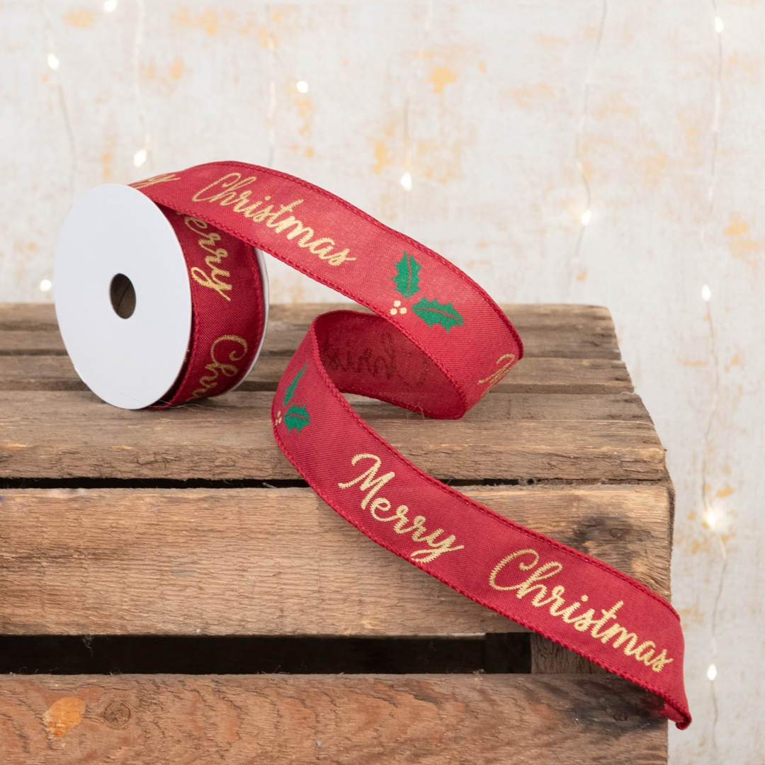 Burgundy Merry Christmas Ribbon 1.5