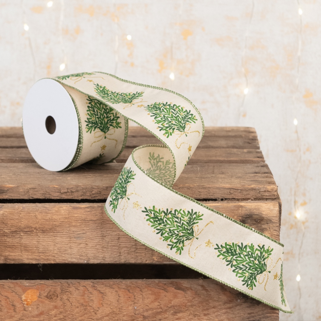 Linen Christmas Tree Ribbon 2.5