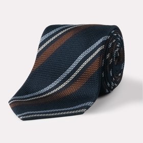 Copper & Oxford Blue Stripe Silk Tie