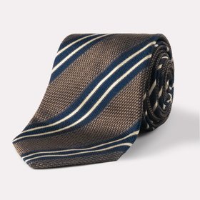 Ochre & Navy Stripe Silk Tie