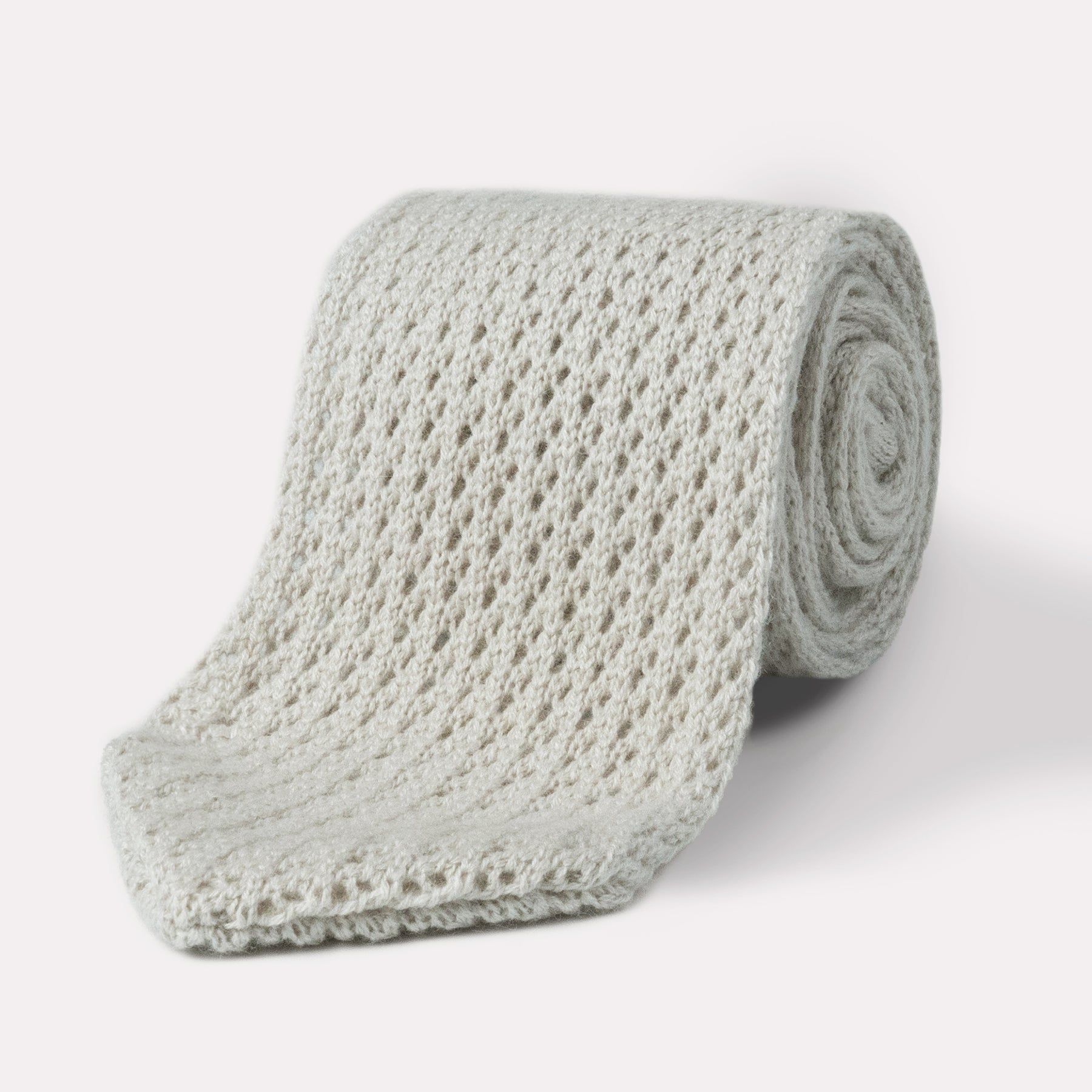 Ecru Knitted Wool-Cashmere Blend Tie