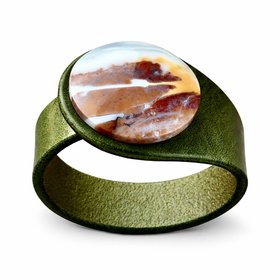 Landscape Natural Moss Agate Leather Bracelet - Handcrafted in Bristol