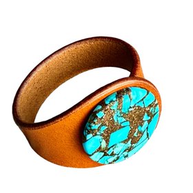 Statement Mohave Turquoise Leather Bracelet - Handcrafted in Bristol