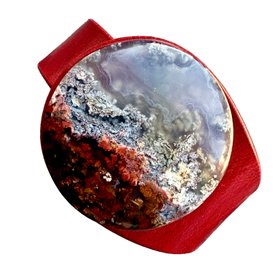 Natural Scenic Moss Agate Leather Bracelet