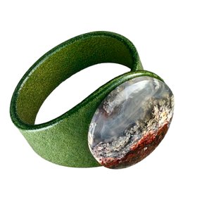 Natural Scenic Moss Agate Leather Bracelet